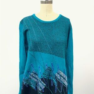 Vintage Teal and Black Women's Sweater